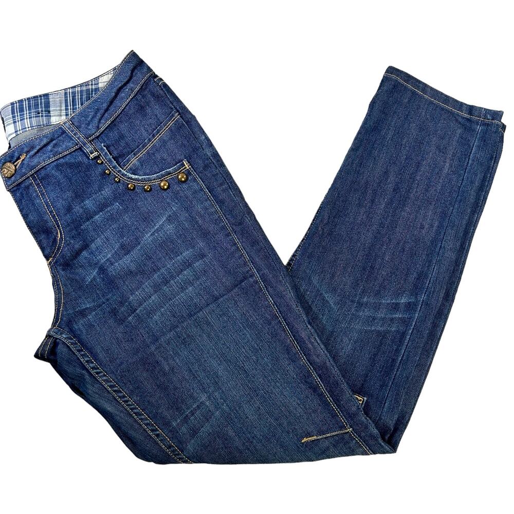 Allen B by Allen Schwartz Jeans Size 10 Dark Blue Studded Front Panel Whiskers